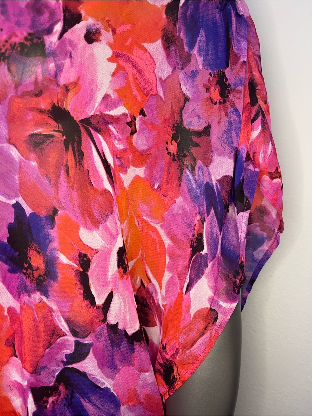 Catalina Sheer Cover Up Large Floral Kimono Kaftan Swim Pink Purple Black Swim - Picture 10 of 12